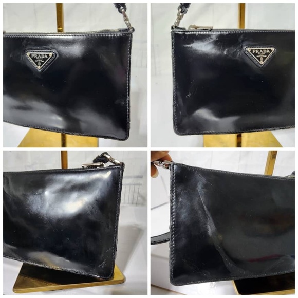 Authentic PRADA Spazzolato Mini Patent Leather Shoulder Bag Black - Picture 14 of 16